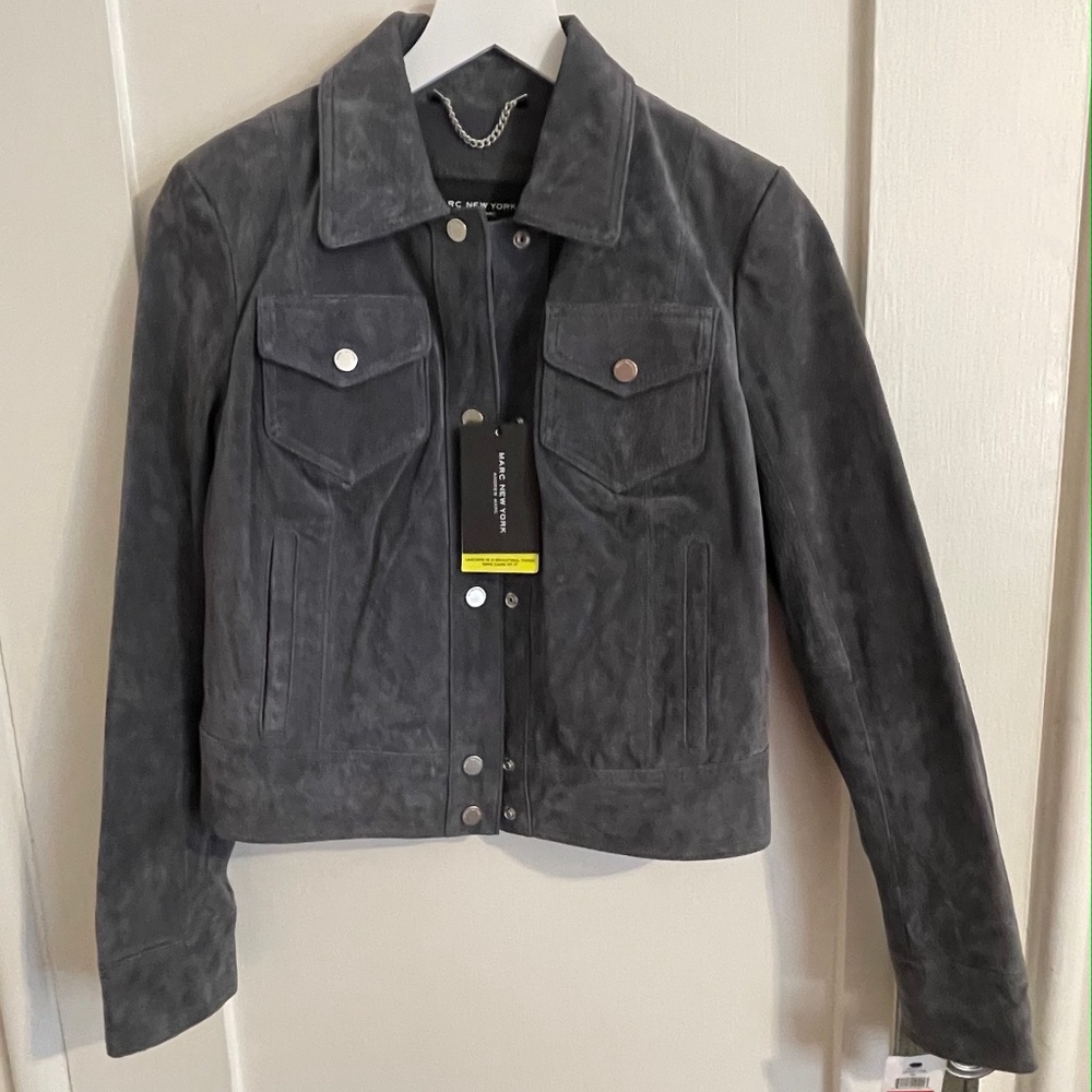 ANDREW MARC NEW YORK Tumbled Suede Trucker Jacket Gray - NWT PERFECT!!!  Size XS